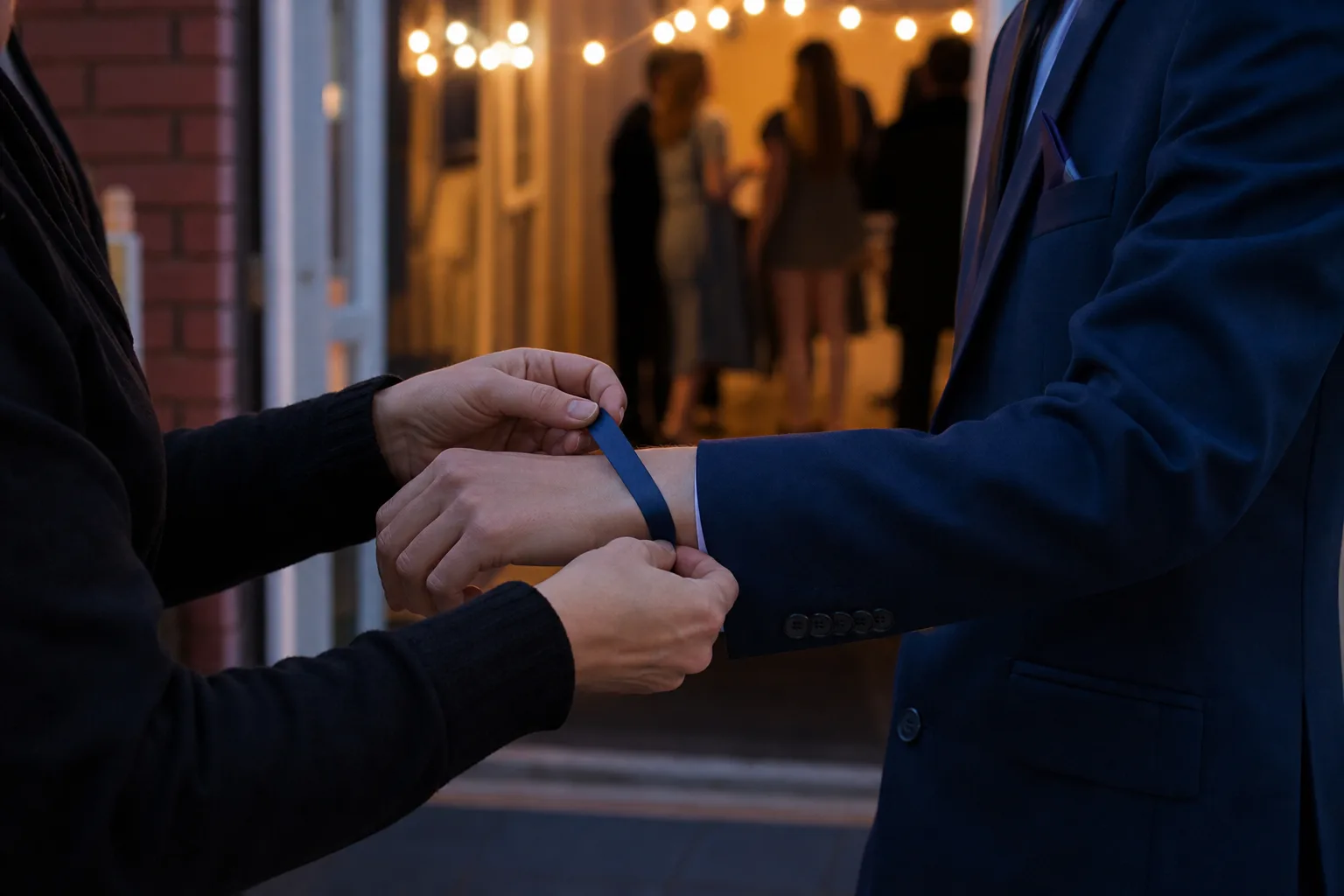 Armband fästs på en handled vid en skolbal.