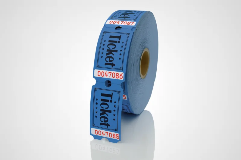 Rulle med numrerade entrébiljetter i papper.