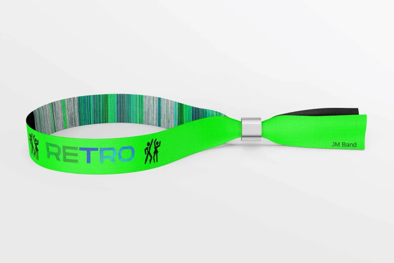 Vävt festivalarmband i polyester med lås.